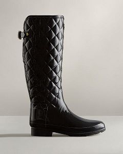 Black Hunter Refined Slim Fit Adjustable Quilted Tall Women's Rain Boots | Ireland-81947